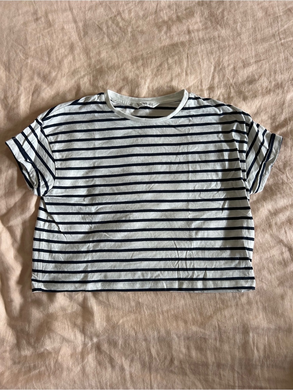 Mango Striped Boxy Crop Top - White & Blue